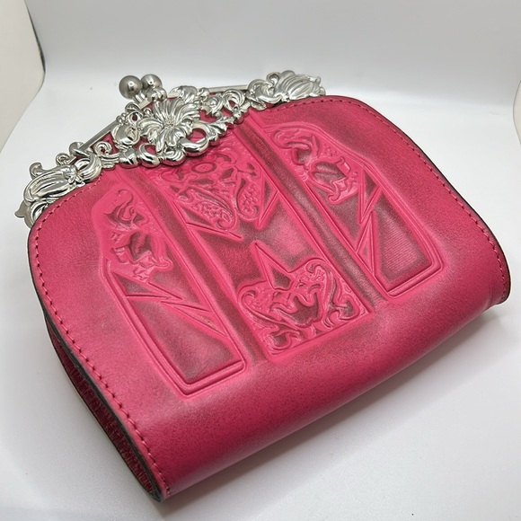 Patricia Nash Rosario Tooled Clutch Bag w/chain Burnished Pink Leather EUC - Picture 7 of 12